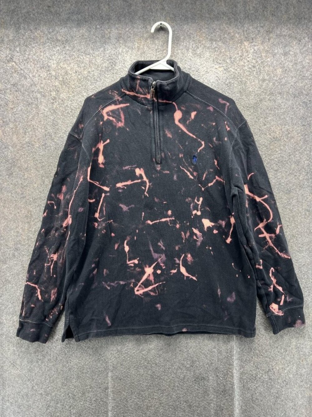 Polo Ralph Lauren Sweatshirt Mens Medium Black 1/4 Zip Bleach Dye Knit Pullover